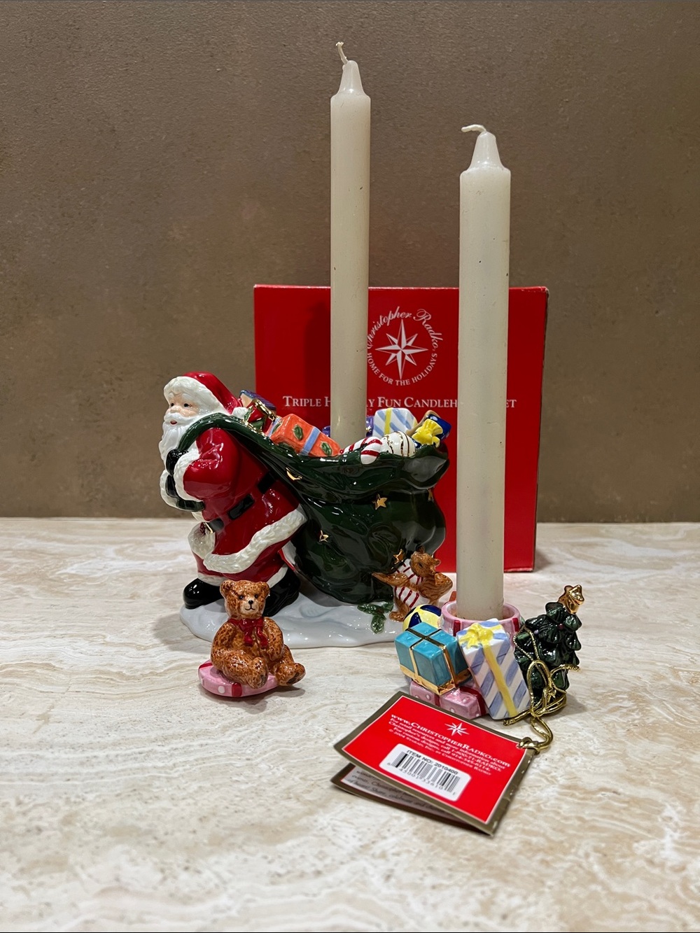 Christopher Radko Red, Green & Gold Santa with Gift Sack Candleholder - Picture 10 of 14